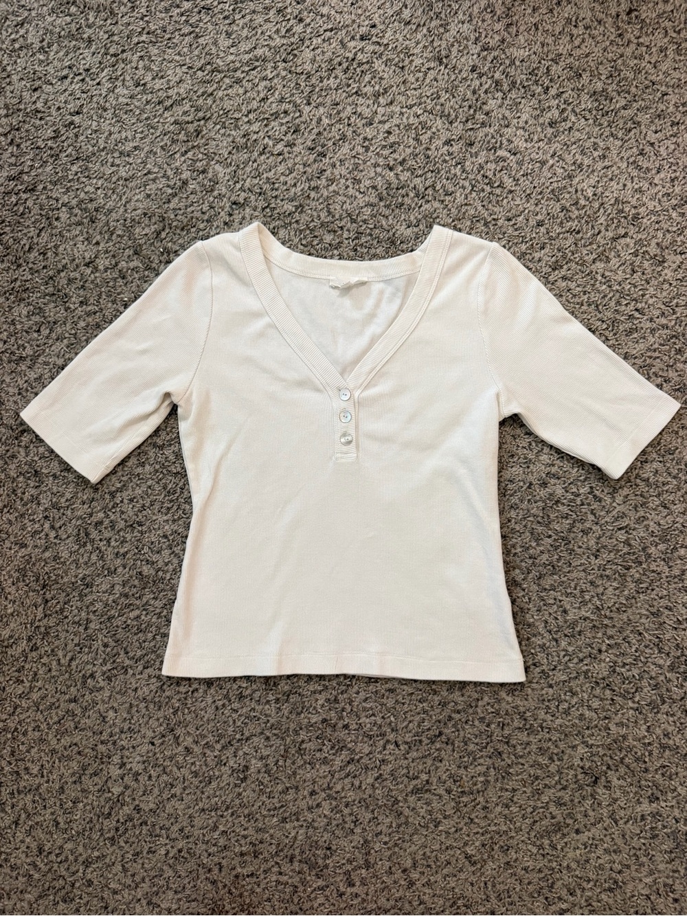 Women's Cream V-Neck Button Detail Top